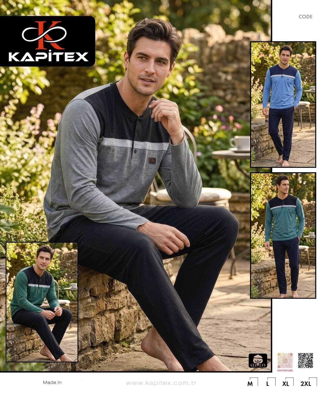 Kapitex 5916 (M-L-XL-XXL) Erkek Uzun Kol Pijama Takım