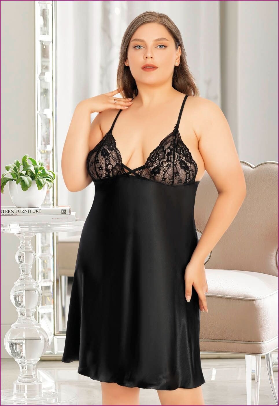 Miss Laris 4029 Battal Beden Bayan Saten Gecelik