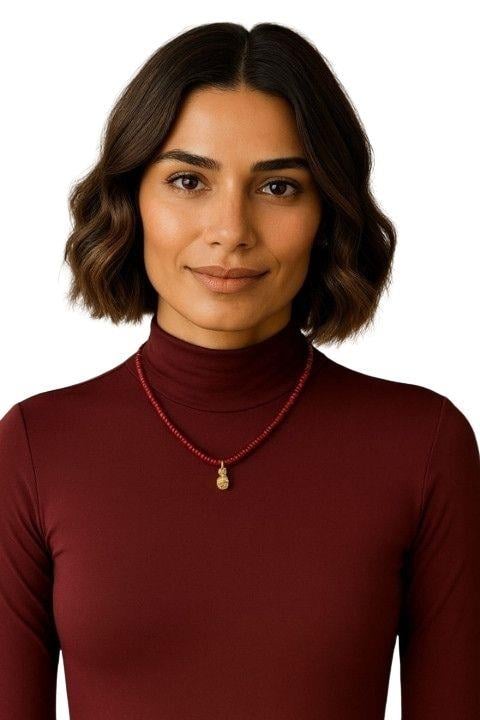 Ananaslı Boncuk Kolye - Bordo