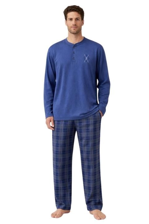 Jakarlı Erkek Pijama Takımı - Mavi